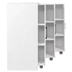 Bibliothèque à portes coulissantes 3 portes, étagère à 3 niveaux sur pied avec rangement coulissant et roulettes – Blanc