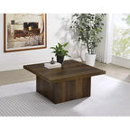 Table basse cocktail carrée en bois d'ingénierie – Noir mat avec placage façon grain de bois