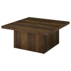 Table basse cocktail carrée en bois d'ingénierie – Noir mat avec placage façon grain de bois