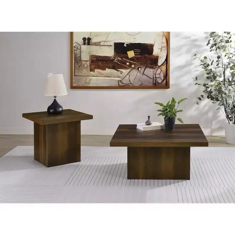 Square Engineered Wood Cocktail Coffee Table - Matte Black with Wood Grain Veneer