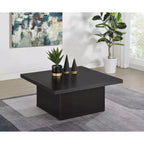 Table basse cocktail carrée en bois d'ingénierie – Noir mat avec placage façon grain de bois