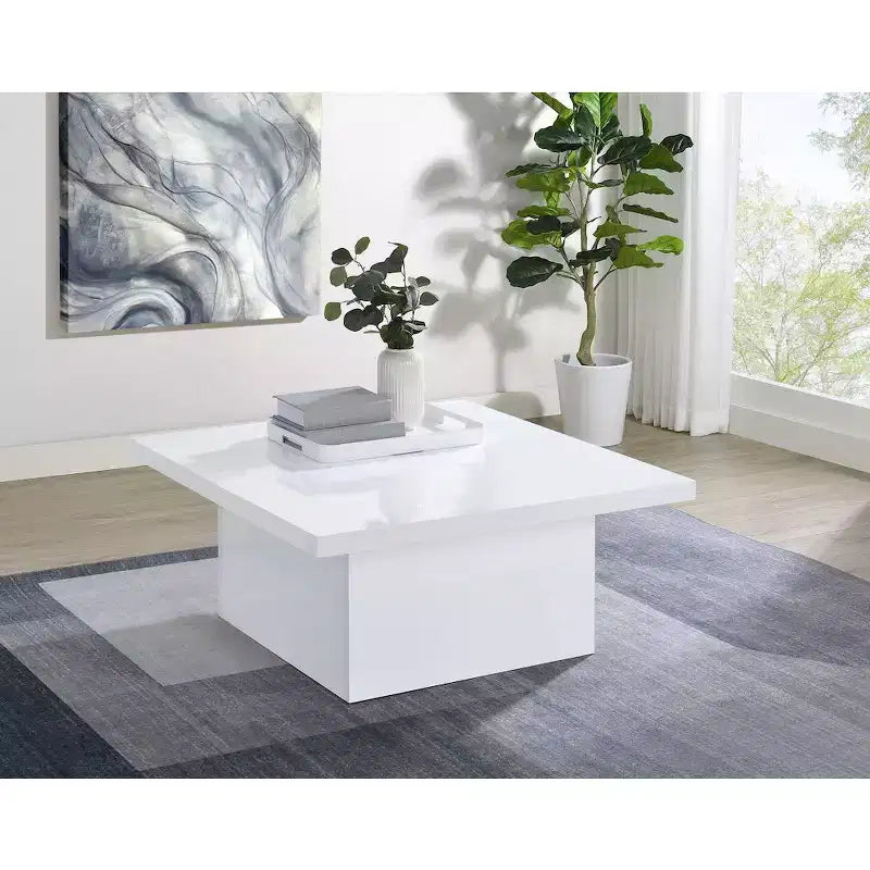 Square Engineered Wood Cocktail Coffee Table - Matte Black with Wood Grain Veneer