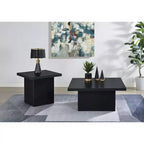 Table basse cocktail carrée en bois d'ingénierie – Noir mat avec placage façon grain de bois