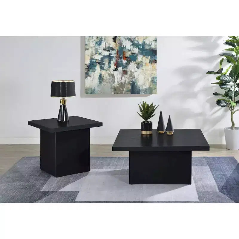 Square Engineered Wood Cocktail Coffee Table - Matte Black with Wood Grain Veneer