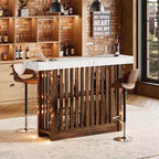 Table de bar longue de 63 po – Table de pub de hauteur comptoir avec 2 étagères de rangement, unité de bar moderne pour le petit-déjeuner, la salle à manger, le bistro, le salon