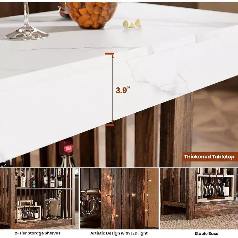 63 Long Bar Table - Counter Bar Height Pub Table with 2 Tier Storage Shelves, Modern Coffee Breakfast Bar Unit for Dining Room, Bistro, Living Room