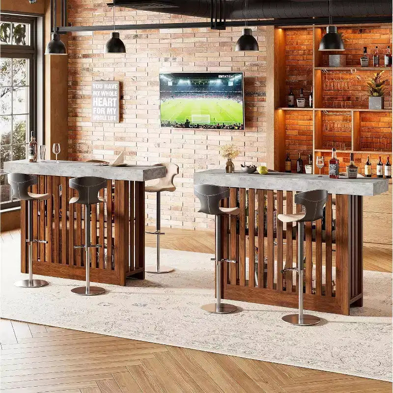 63 Long Bar Table - Counter Bar Height Pub Table with 2 Tier Storage Shelves, Modern Coffee Breakfast Bar Unit for Dining Room, Bistro, Living Room