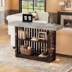 Table de bar longue de 63 po – Table de pub de hauteur comptoir avec 2 étagères de rangement, unité de bar moderne pour le petit-déjeuner, la salle à manger, le bistro, le salon