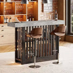 Table de bar longue de 63 po – Table de pub de hauteur comptoir avec 2 étagères de rangement, unité de bar moderne pour le petit-déjeuner, la salle à manger, le bistro, le salon