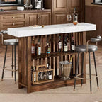 Table de bar longue de 63 po – Table de pub de hauteur comptoir avec 2 étagères de rangement, unité de bar moderne pour le petit-déjeuner, la salle à manger, le bistro, le salon