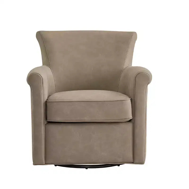 Faux Leather Swivel Accent Chair - Rolled Back Armchair with Metal Base, Removable Cushion, Lounge Chair for Living Room