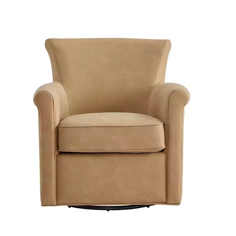 Faux Leather Swivel Accent Chair - Rolled Back Armchair with Metal Base, Removable Cushion, Lounge Chair for Living Room