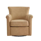 Fauteuil pivotant en similicuir – Fauteuil à dossier roulé avec base en métal, coussin amovible, chaise longue pour salon