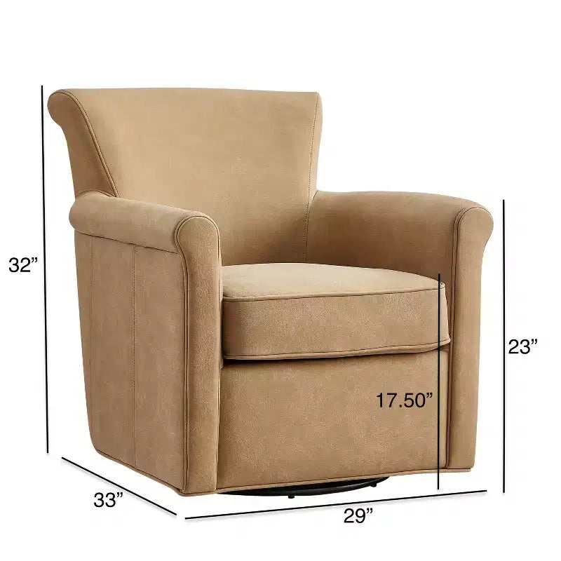 Faux Leather Swivel Accent Chair - Rolled Back Armchair with Metal Base, Removable Cushion, Lounge Chair for Living Room