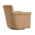Fauteuil pivotant en similicuir – Fauteuil à dossier roulé avec base en métal, coussin amovible, chaise longue pour salon