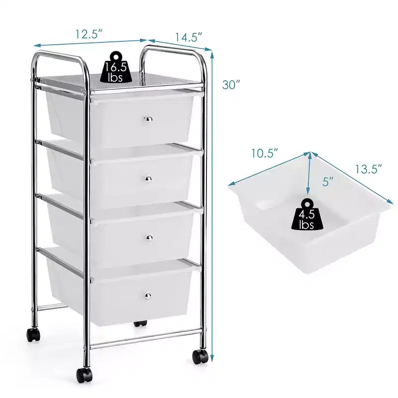 4-Drawer Cart Storage Bin Organizer Rolling w/Plastic Drawers Yellow/Clear/Multicolor/Rainbow