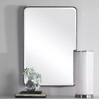 Miroir Mural Rectangulaire de Vanité Moderne, Cadre en Métal Argenté Biseauté avec Coins Arrondis, 24 Pouces de Large pour Salle de Bain Chambre