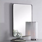 Miroir Mural Rectangulaire de Vanité Moderne, Cadre en Métal Argenté Biseauté avec Coins Arrondis, 24 Pouces de Large pour Salle de Bain Chambre