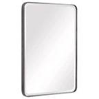 Miroir Mural Rectangulaire de Vanité Moderne, Cadre en Métal Argenté Biseauté avec Coins Arrondis, 24 Pouces de Large pour Salle de Bain Chambre