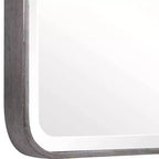 Miroir Mural Rectangulaire de Vanité Moderne, Cadre en Métal Argenté Biseauté avec Coins Arrondis, 24 Pouces de Large pour Salle de Bain Chambre