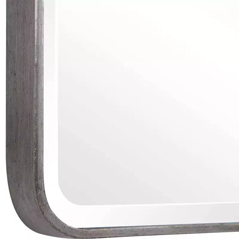 Rectangular Vanity Accent Wall Mirror Modern Curved Corner Beveled Silver Metal Frame 24 Wide for Bathroom Bedroom