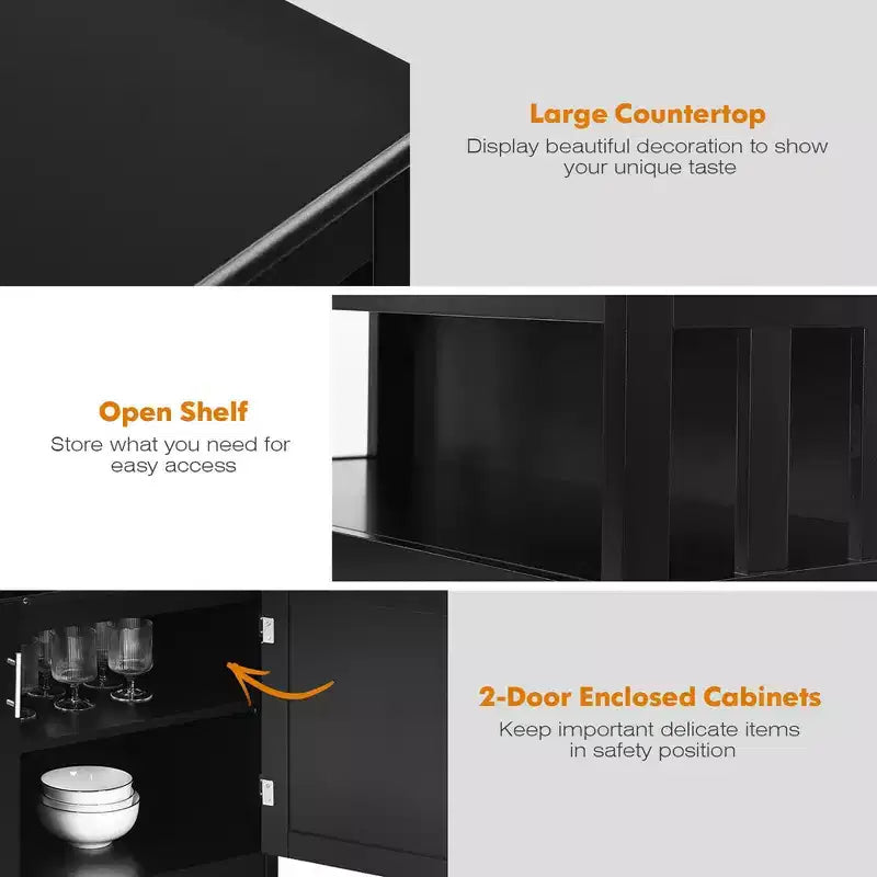 Kitchen Buffet Server Sideboard Storage Cabinet with 2 Doors & Shelf White/Black/Gray
