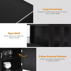 Buffet de cuisine, commode de rangement avec 2 portes et étagère Blanc/Noir/Gris