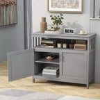 Buffet de cuisine, commode de rangement avec 2 portes et étagère Blanc/Noir/Gris