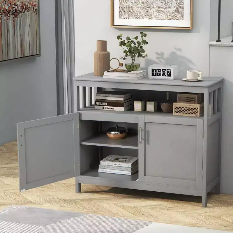Kitchen Buffet Server Sideboard Storage Cabinet with 2 Doors & Shelf White/Black/Gray