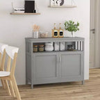 Buffet de cuisine, commode de rangement avec 2 portes et étagère Blanc/Noir/Gris