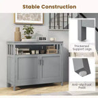 Buffet de cuisine, commode de rangement avec 2 portes et étagère Blanc/Noir/Gris