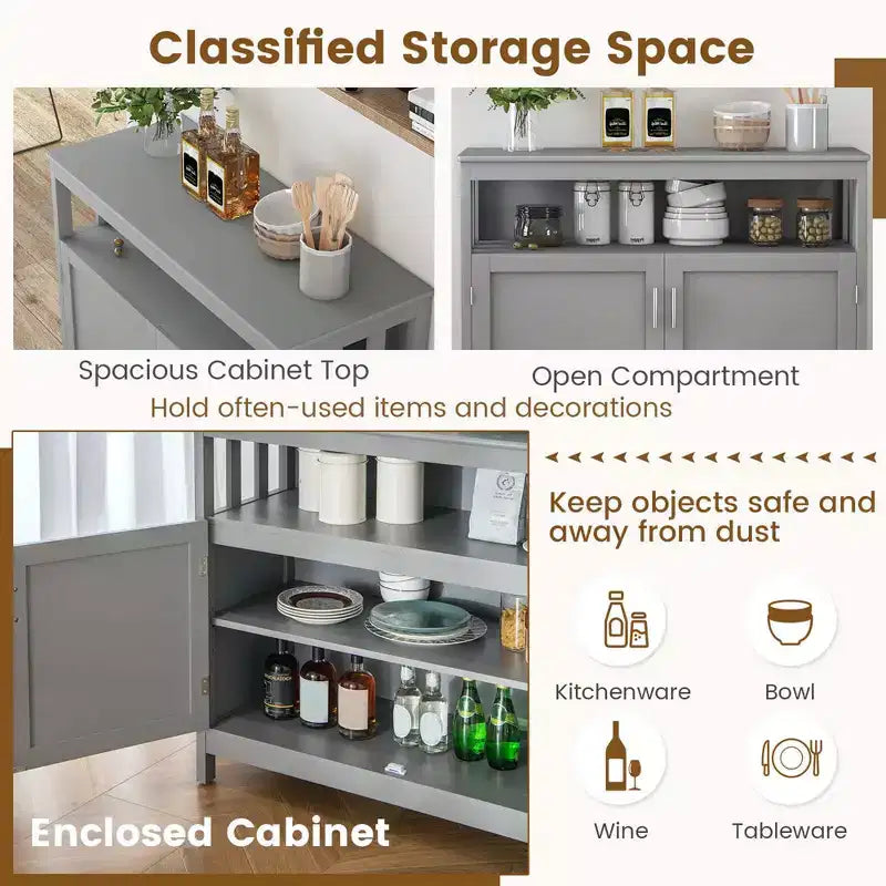 Kitchen Buffet Server Sideboard Storage Cabinet with 2 Doors & Shelf White/Black/Gray