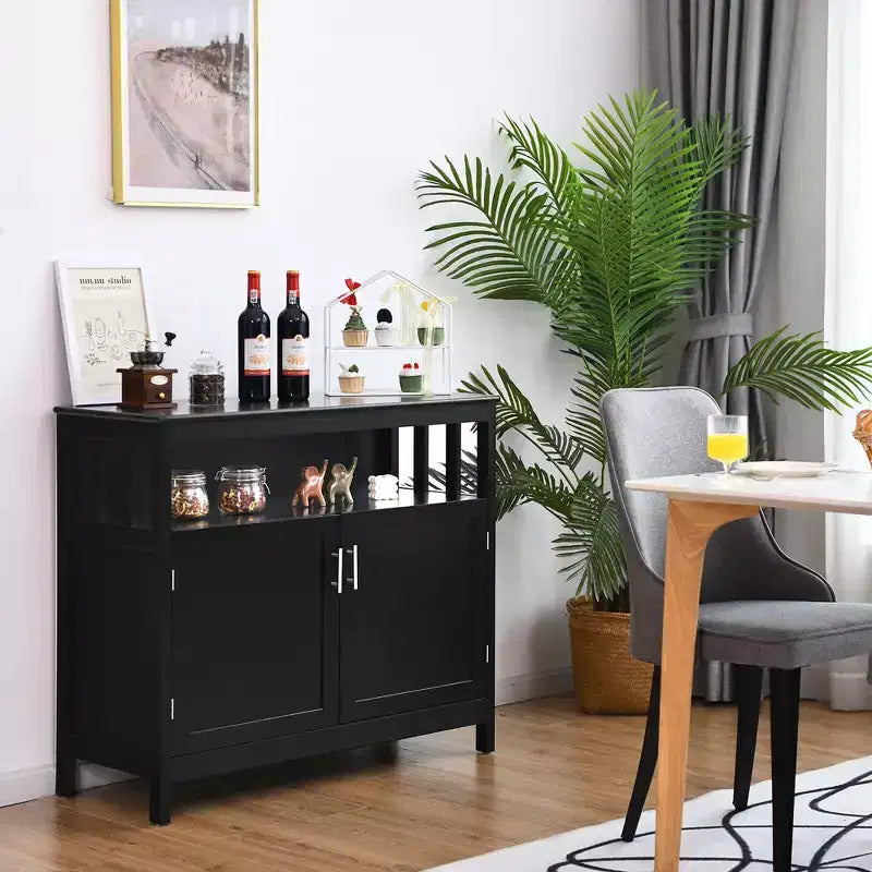 Kitchen Buffet Server Sideboard Storage Cabinet with 2 Doors & Shelf White/Black/Gray
