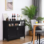 Buffet de cuisine, commode de rangement avec 2 portes et étagère Blanc/Noir/Gris