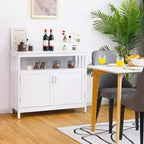 Buffet de cuisine, commode de rangement avec 2 portes et étagère Blanc/Noir/Gris