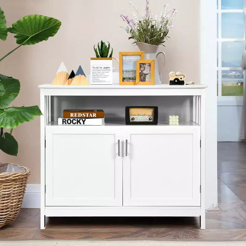 Kitchen Buffet Server Sideboard Storage Cabinet with 2 Doors & Shelf White/Black/Gray