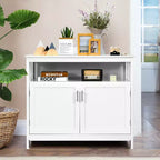 Buffet de cuisine, commode de rangement avec 2 portes et étagère Blanc/Noir/Gris