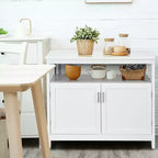 Buffet de cuisine, commode de rangement avec 2 portes et étagère Blanc/Noir/Gris