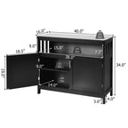 Buffet de cuisine, commode de rangement avec 2 portes et étagère Blanc/Noir/Gris