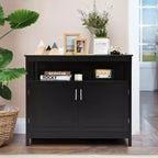 Buffet de cuisine, commode de rangement avec 2 portes et étagère Blanc/Noir/Gris