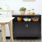 Buffet de cuisine, commode de rangement avec 2 portes et étagère Blanc/Noir/Gris