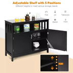 Buffet de cuisine, commode de rangement avec 2 portes et étagère Blanc/Noir/Gris