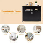Buffet de cuisine, commode de rangement avec 2 portes et étagère Blanc/Noir/Gris
