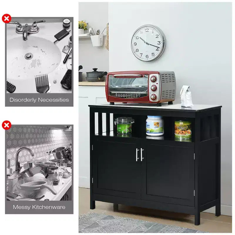 Kitchen Buffet Server Sideboard Storage Cabinet with 2 Doors & Shelf White/Black/Gray