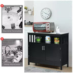 Buffet de cuisine, commode de rangement avec 2 portes et étagère Blanc/Noir/Gris