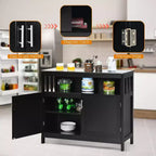 Buffet de cuisine, commode de rangement avec 2 portes et étagère Blanc/Noir/Gris