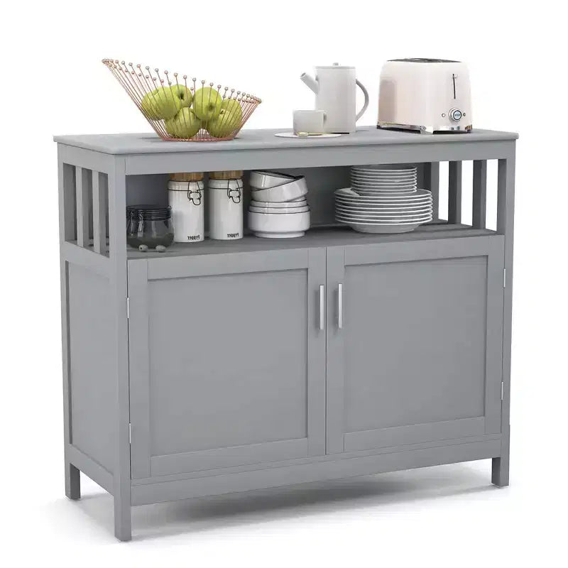 Kitchen Buffet Server Sideboard Storage Cabinet with 2 Doors & Shelf White/Black/Gray