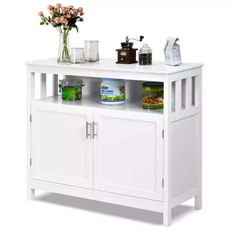 Kitchen Buffet Server Sideboard Storage Cabinet with 2 Doors & Shelf White/Black/Gray