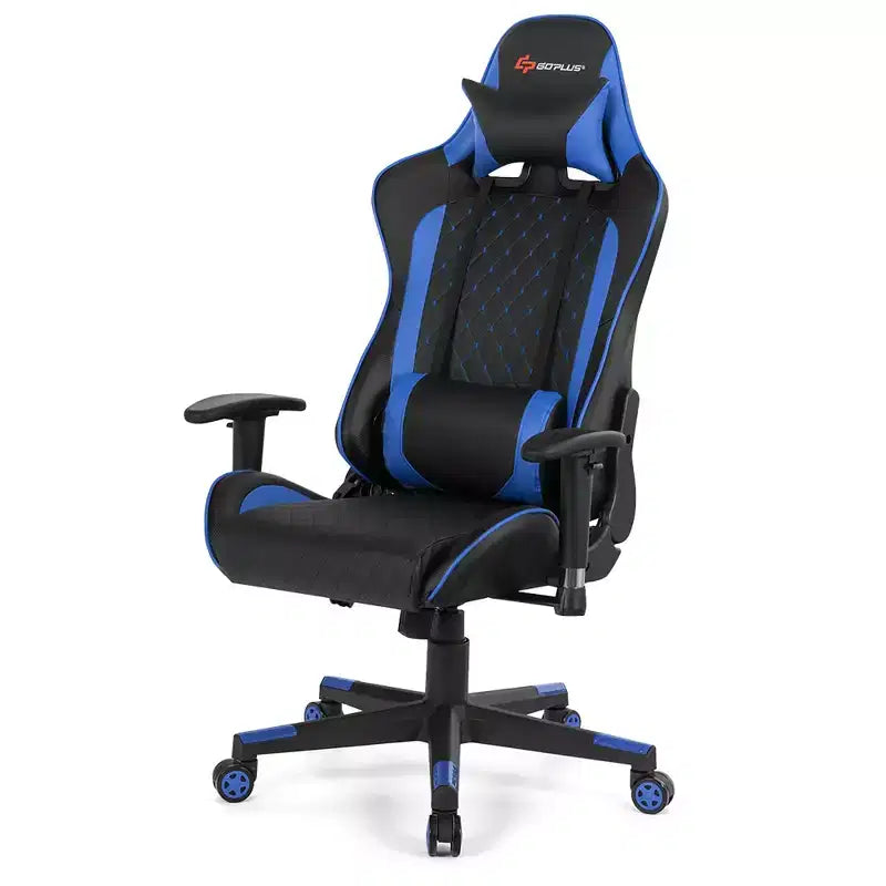 Massage Gaming Chair Reclining Racing Chair with Lumbar Support and Headrest - White/Blue/Pink/Red