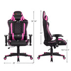 Fauteuil de gaming massant inclinable style course avec support lombaire et appui-tête - Blanc/Bleu/Rose/Rouge